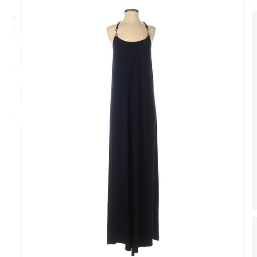 Julie Brown I Maxi Dark Blue Dress with Gold Embellishments (Small)
